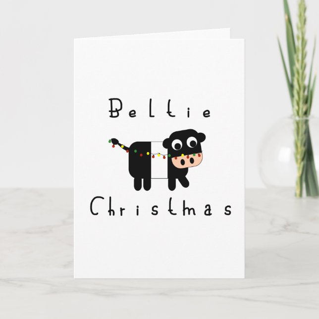 Cute Cartoon Beltie Christmas Belted Galloway Cow Card (Front)