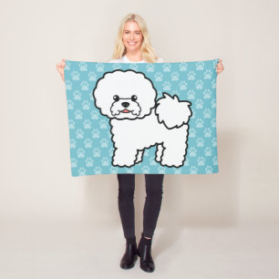 Cute Cartoon Bichon Frise Dog Fleece Blanket