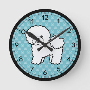 Cute Cartoon Bichon Frise Dog Illustration Round Clock