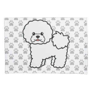Cute Cartoon Bichon Frise Dog With Grey Dog Paws Pillowcase