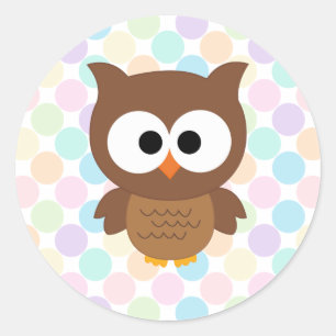 Cute Cartoon Big Eyed Brown Owl Classic Round Sticker