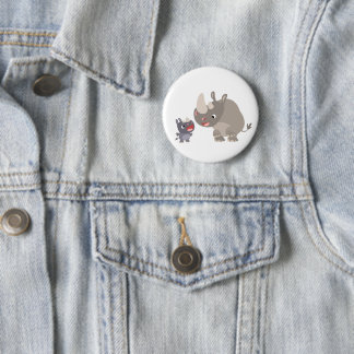 Cute Cartoon Big Rhino and Baby Rhino 6 Cm Round Badge