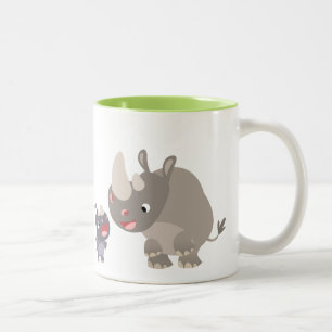 Cute Cartoon Big Rhino and Baby Rhino Two-Tone Coffee Mug