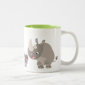 Cute Cartoon Big Rhino and Baby Rhino Two-Tone Coffee Mug