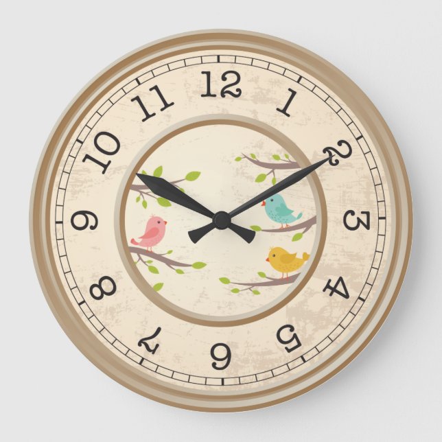Cute Cartoon Birds Childrens Large Clock (Front)