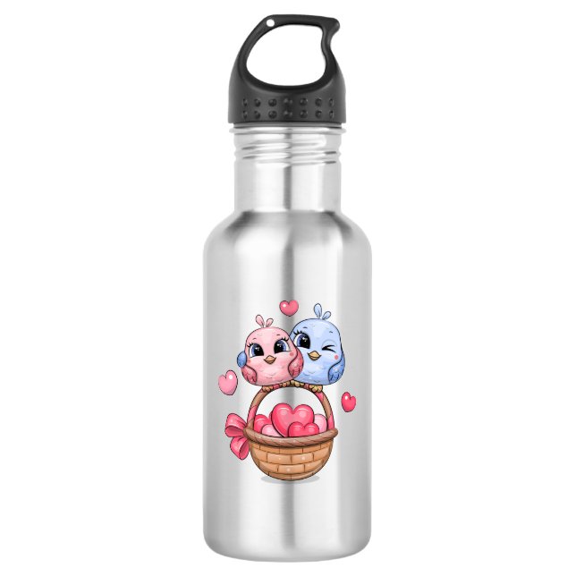 Cute cartoon birds couple 532 ml water bottle (Front)