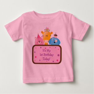 Cute Cartoon Birthday Animals Customisable Pink Baby T-Shirt