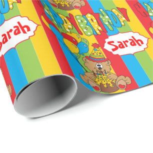 Cute Cartoon Birthday Bear Wrapping Paper