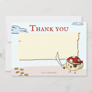 Cute Cartoon Birthday Bird Pirate Theme Thank You Card