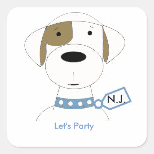 Cute Cartoon Birthday Dog Square Sticker