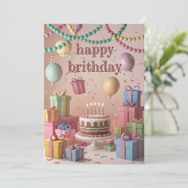 Cute Cartoon Birthday Party Scene Invitation (Standing Front)
