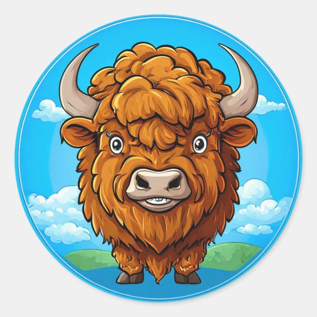 Cute Cartoon Bison Classic Round Sticker (Front)