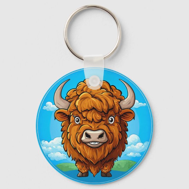 Cute Cartoon Bison Key Ring (Front)