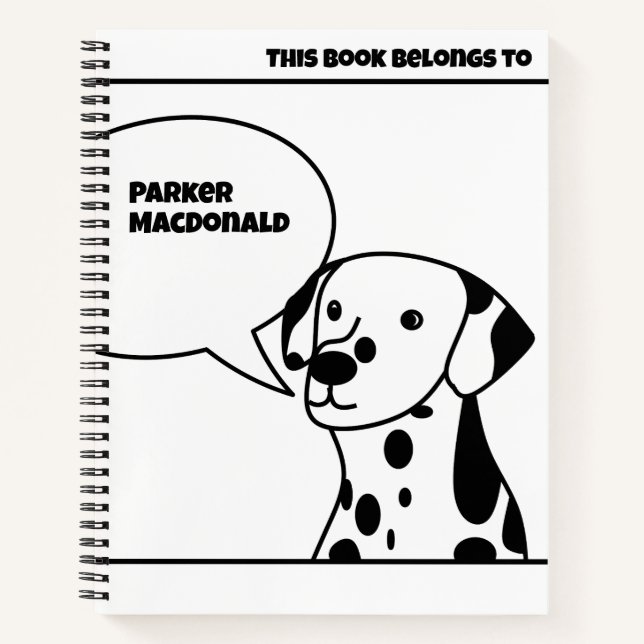 CUTE CARTOON BLACK AND WHITE PUPPY DOGS WITH SPOTS NOTEBOOK (Front)