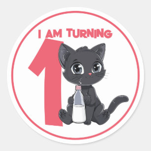 Cute Cartoon Black Cat Birthday Classic Round Sticker