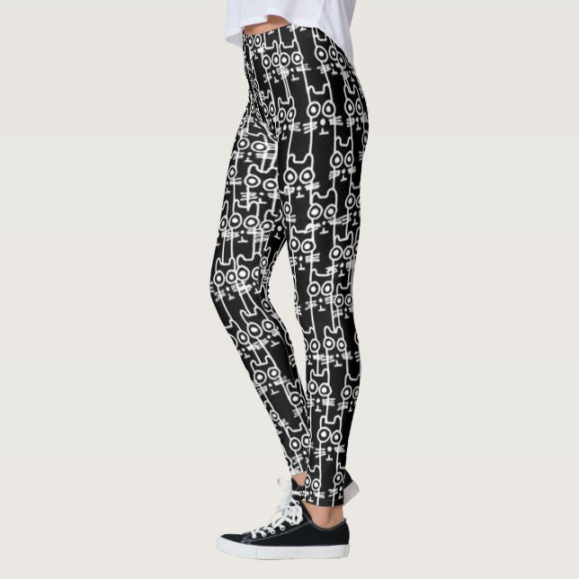 Cute Cartoon Black Cats Collage Leggings (Left)