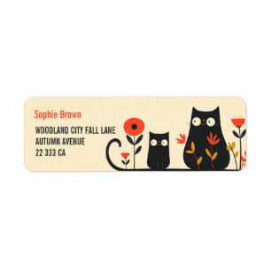 Cute Cartoon Black Cats Minimalist Return Address 