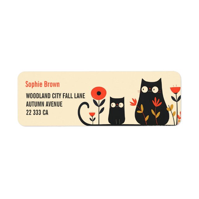 Cute Cartoon Black Cats Minimalist Return Address  (Front)