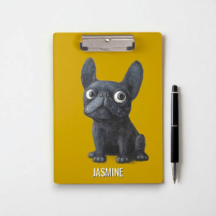 Cute Cartoon Black Frenchie Dog Mustard Yellow Clipboard