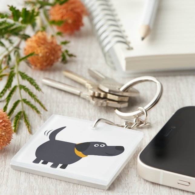 Cute Cartoon Black Labrador Acrylic Keychain (Front Right)