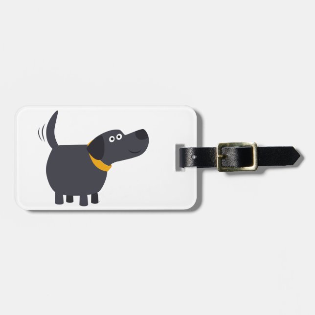 Cute Cartoon Black Labrador Luggage Tag (Front Horizontal)