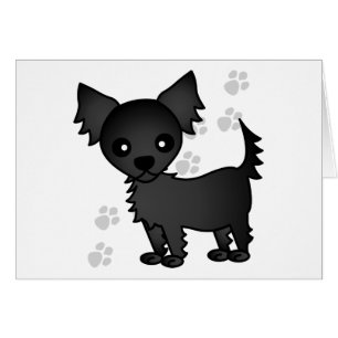 Cute Cartoon Black Long-haired Chihuahua