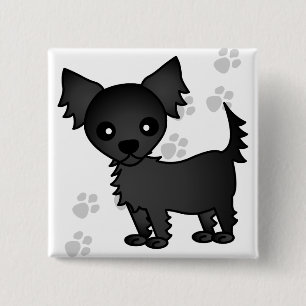 Cute Cartoon Black Long-haired Chihuahua 15 Cm Square Badge
