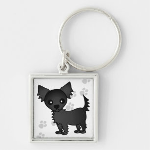 Cute Cartoon Black Long-haired Chihuahua Key Ring