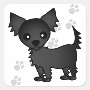 Cute Cartoon Black Long-haired Chihuahua Square Sticker