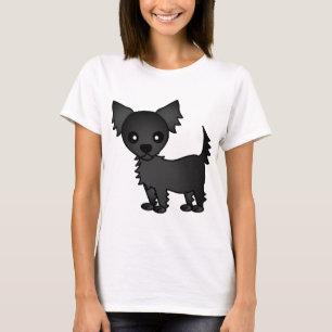 Cute Cartoon Black Long-haired Chihuahua T-Shirt