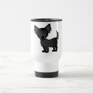 Cute Cartoon Black Long-haired Chihuahua Travel Mug