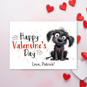 Cute Cartoon Black Puppy Happy Valentines Holiday Card