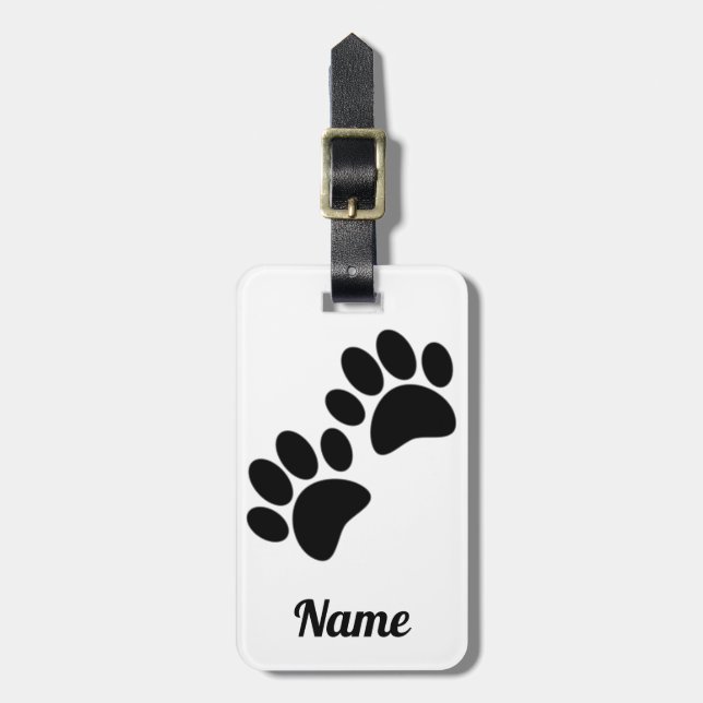 Cute Cartoon Black Puppy Paw Prints Luggage Tag (Front Vertical)