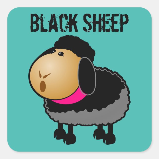Cute Cartoon Black Sheep Drawing Square Sticker (Front)