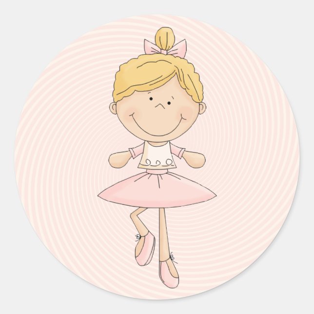Cute Cartoon Blonde Ballerina Classic Round Sticker (Front)