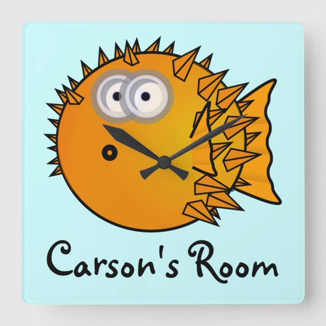 Cute Cartoon blowfish Square Wall Clock (Front)