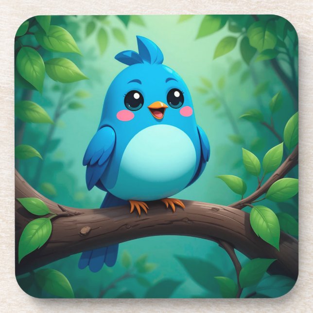 Cute Cartoon Blue Bird Coaster (Front)
