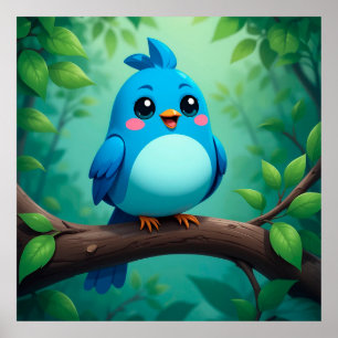 Cute Cartoon Blue Bird Poster