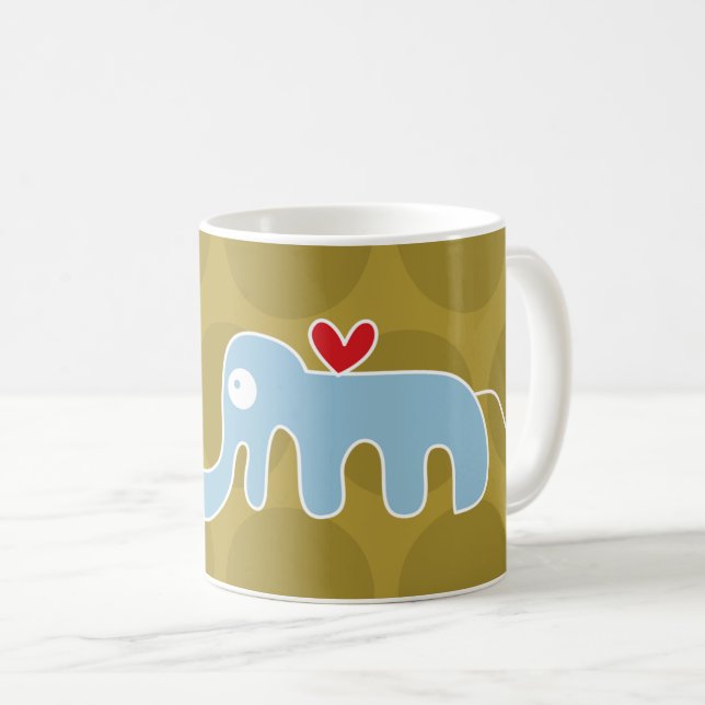 Cute Cartoon Blue Elephant & Fun Dots Children's Coffee Mug (Front Right)