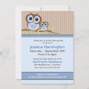 Cute Cartoon Blue Owl Baby Sprinkle Invitations