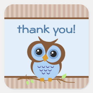 Cute Cartoon Blue Owl Thank You Sticker