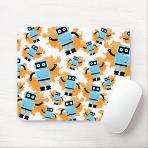Cute Cartoon Blue Robot Orange Watercolor Splash Mouse Mat
