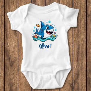 Cute Cartoon Blue Shark Baby Bodysuit