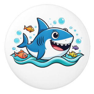 Cute Cartoon Blue Shark Ceramic Knob