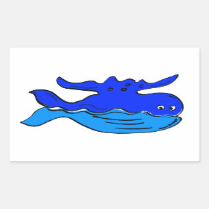 Cute Cartoon Blue Whale Rectangular Sticker