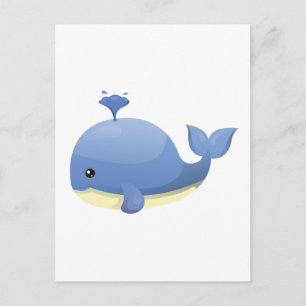 Cute Cartoon Blue Whale Spouting Water Postcard