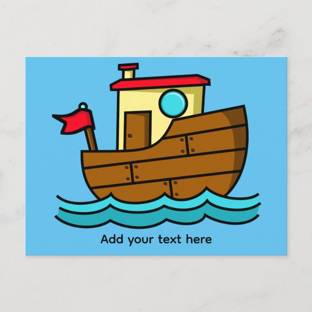 Cute Cartoon Boat Illustration Personalised  Postcard (Front)