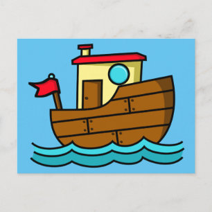 Cute Cartoon Boat Illustration Postcard