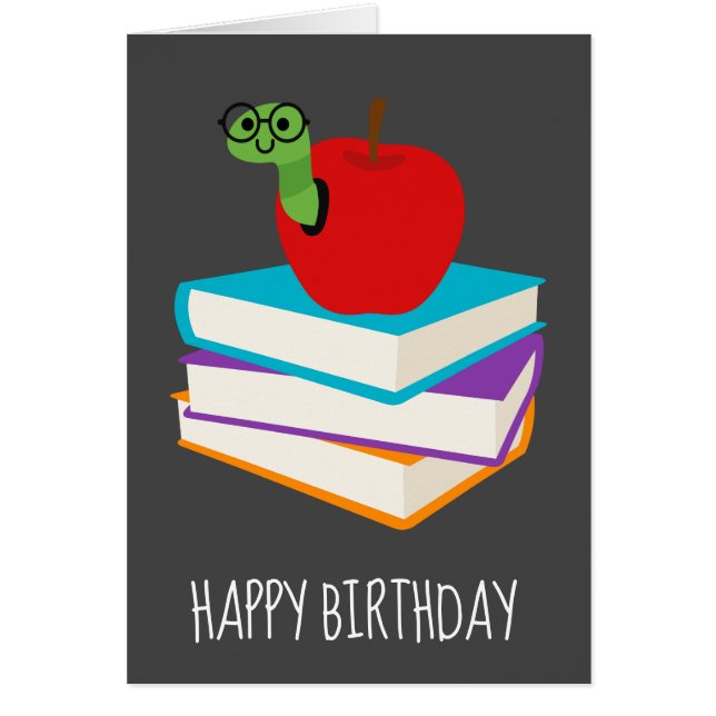 Cute cartoon book lover bookworm birthday (Front)