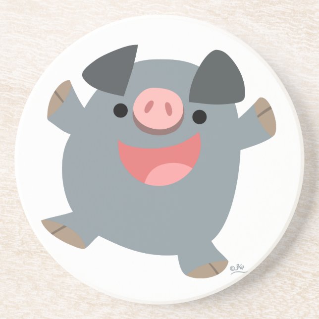 Cute Cartoon Bouncy Pig Coaster (Front)
